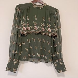 Zara Woman Premium Denim Collection Floral Shirt